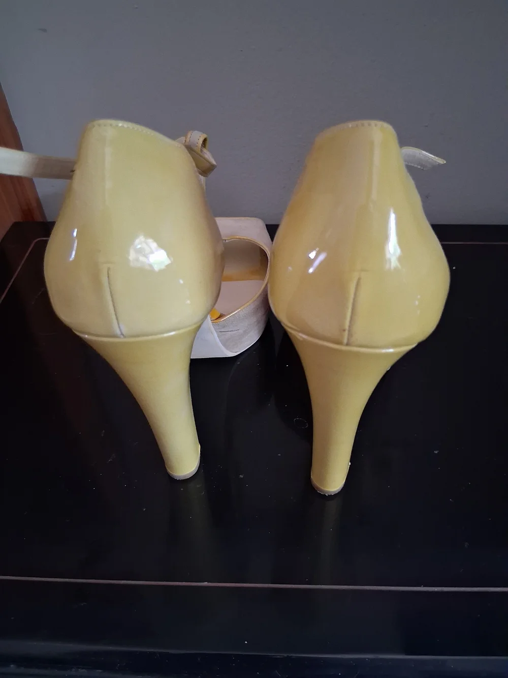 Antonio Marras Yellow and Cream T-Strap Peep Toe Platform Heels